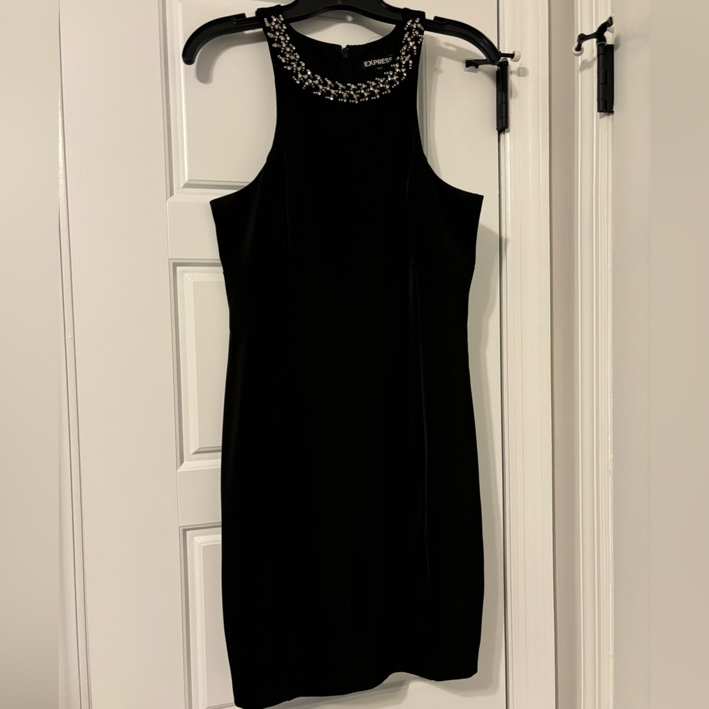 Express Black Mini Dress with Embellished Neckline